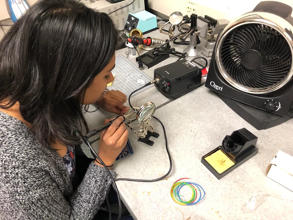 Soldering wires connected to the Touch Sensor hat.