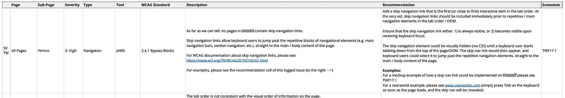 Screenshot of an accessibility issue.