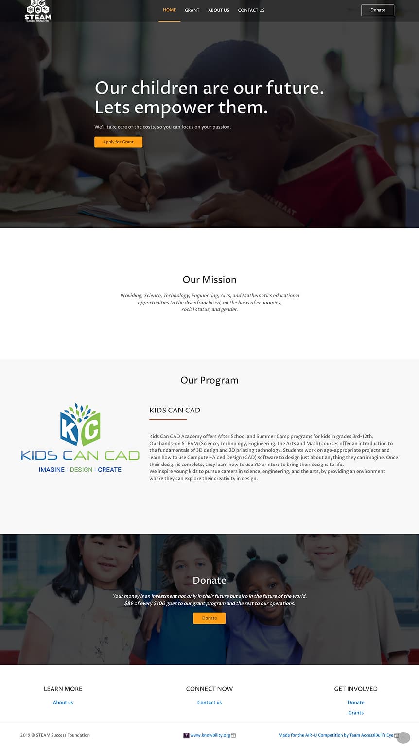 Home page of STEAM success foundation website